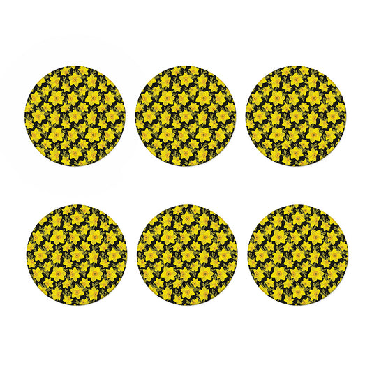 Daffodil And Mimosa Pattern Print Coaster Set