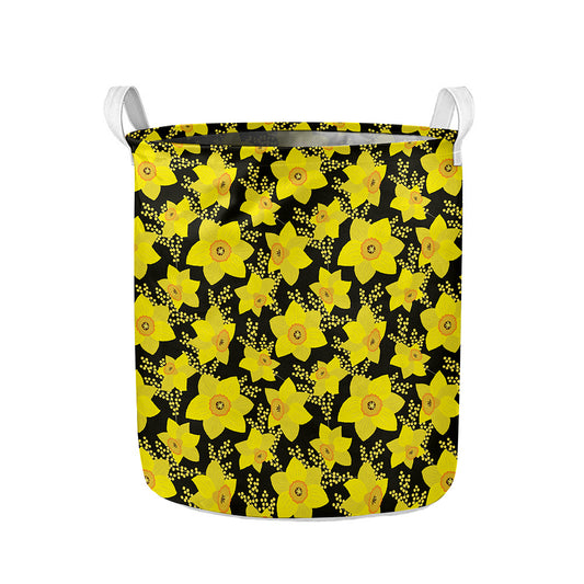 Daffodil And Mimosa Pattern Print Collapsible Laundry Basket