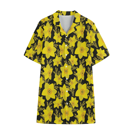 Daffodil And Mimosa Pattern Print Cotton Hawaiian Shirt