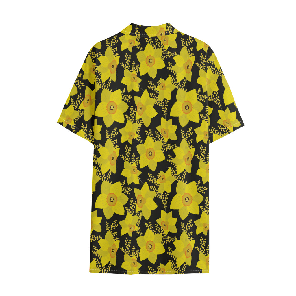 Daffodil And Mimosa Pattern Print Cotton Hawaiian Shirt
