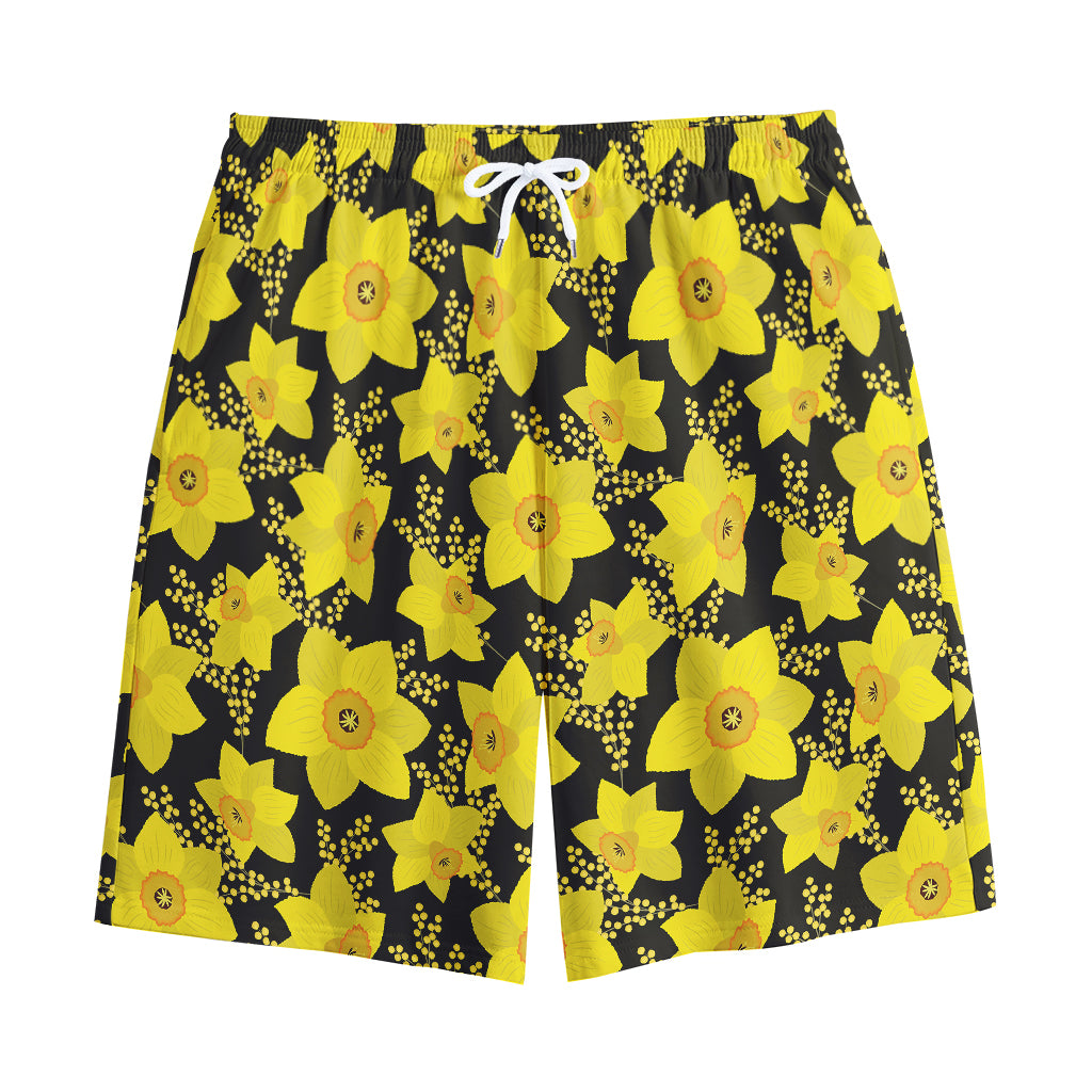 Daffodil And Mimosa Pattern Print Cotton Shorts
