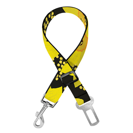 Daffodil And Mimosa Pattern Print Dog Seat Belt