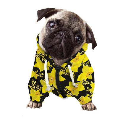 Daffodil And Mimosa Pattern Print Dog Zip Up Hoodie