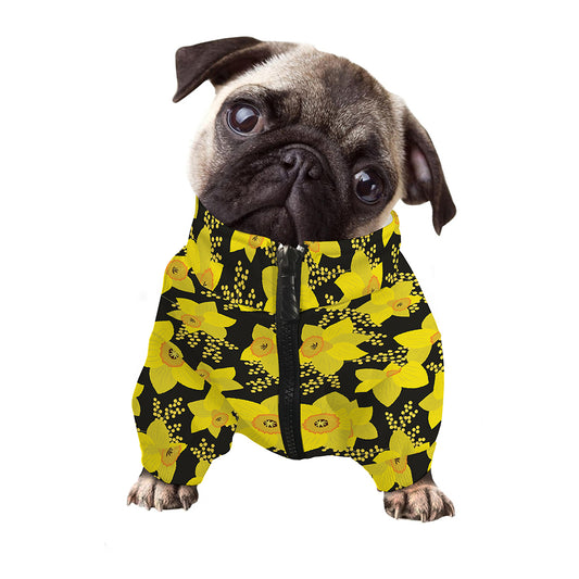 Daffodil And Mimosa Pattern Print Dog Zip Up Jacket