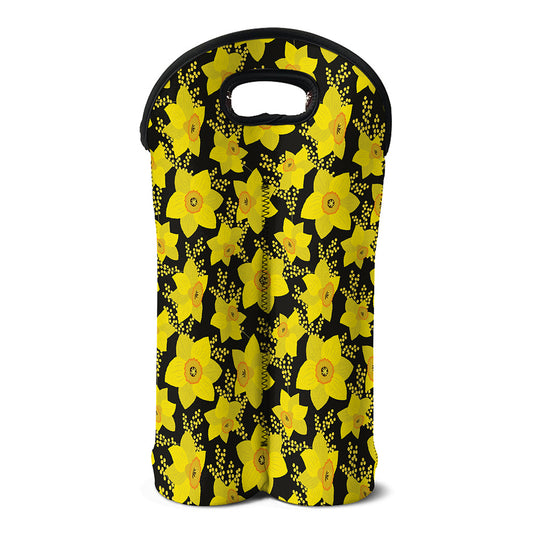 Daffodil And Mimosa Pattern Print Double Neoprene Wine Tote