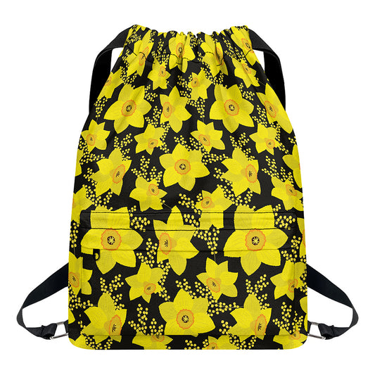 Daffodil And Mimosa Pattern Print Drawstring Backpack