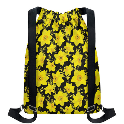 Daffodil And Mimosa Pattern Print Drawstring Backpack