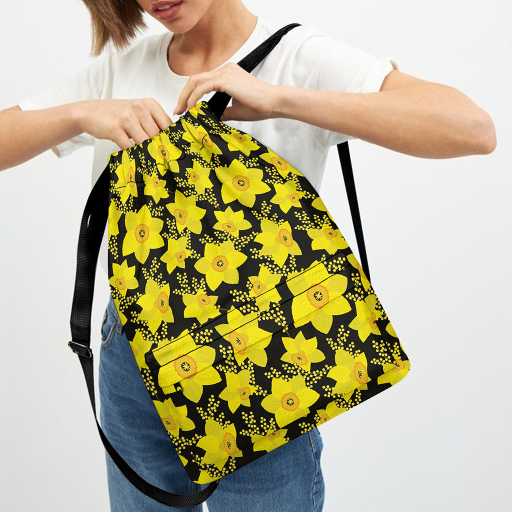 Daffodil And Mimosa Pattern Print Drawstring Backpack