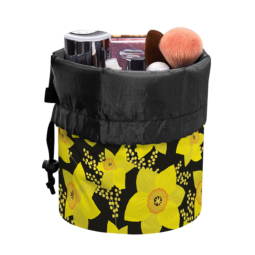 Daffodil And Mimosa Pattern Print Drawstring Makeup Bag