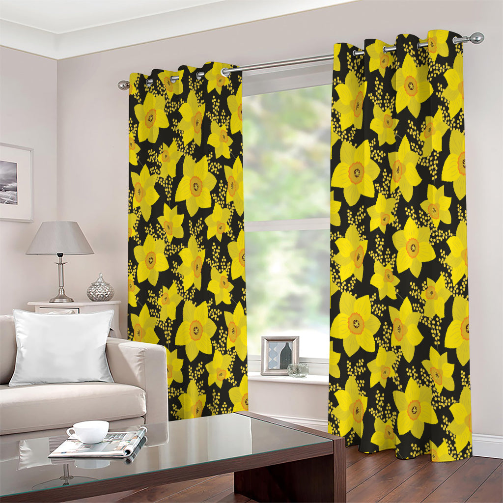 Daffodil And Mimosa Pattern Print Extra Wide Grommet Curtains