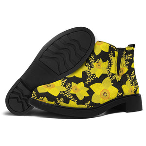 Daffodil And Mimosa Pattern Print Flat Ankle Boots