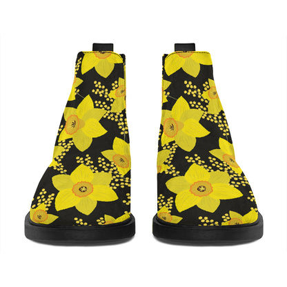 Daffodil And Mimosa Pattern Print Flat Ankle Boots