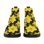 Daffodil And Mimosa Pattern Print Flat Ankle Boots