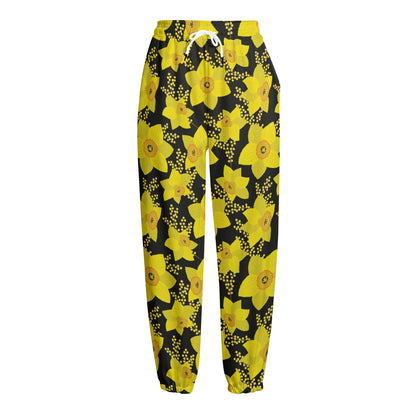 Daffodil And Mimosa Pattern Print Fleece Lined Knit Pants