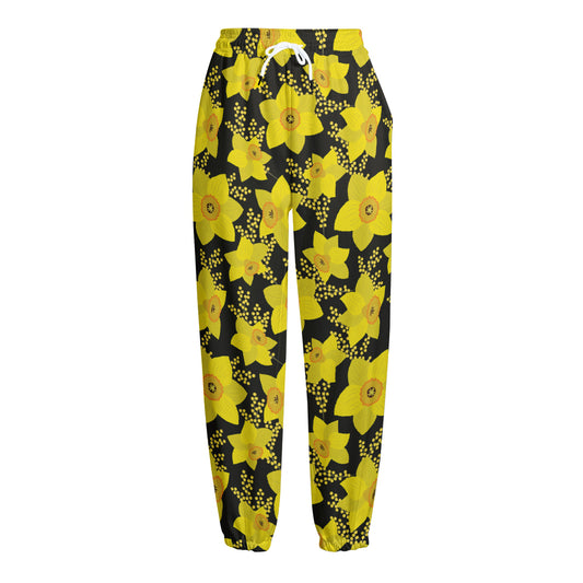 Daffodil And Mimosa Pattern Print Fleece Lined Knit Pants