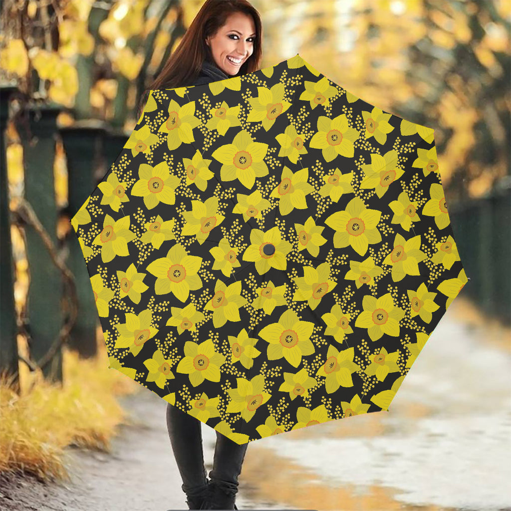 Daffodil And Mimosa Pattern Print Foldable Umbrella