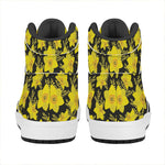 Daffodil And Mimosa Pattern Print High Top Leather Sneakers