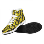 Daffodil And Mimosa Pattern Print High Top Leather Sneakers