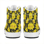 Daffodil And Mimosa Pattern Print High Top Leather Sneakers