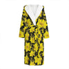 Daffodil And Mimosa Pattern Print Hooded Bathrobe