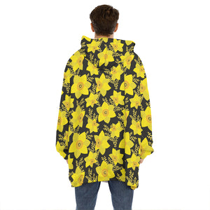 Daffodil And Mimosa Pattern Print Hoodie Blanket