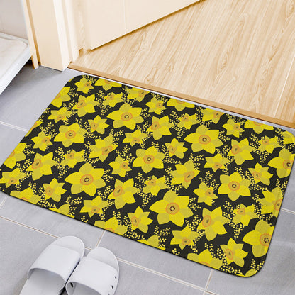 Daffodil And Mimosa Pattern Print Indoor Door Mat