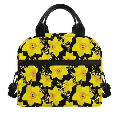 Daffodil And Mimosa Pattern Print Insulated Lunch Bag