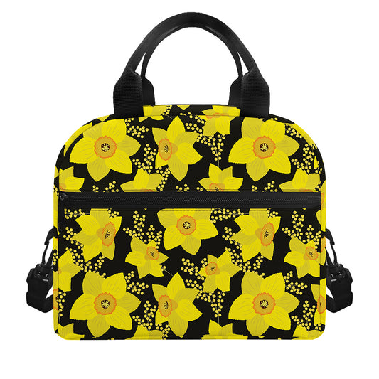 Daffodil And Mimosa Pattern Print Insulated Lunch Bag