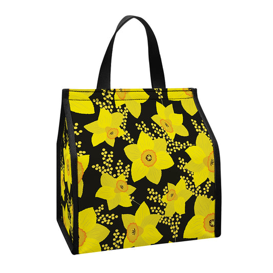 Daffodil And Mimosa Pattern Print Insulated Lunch Tote