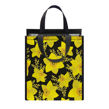 Daffodil And Mimosa Pattern Print Insulated Lunch Tote
