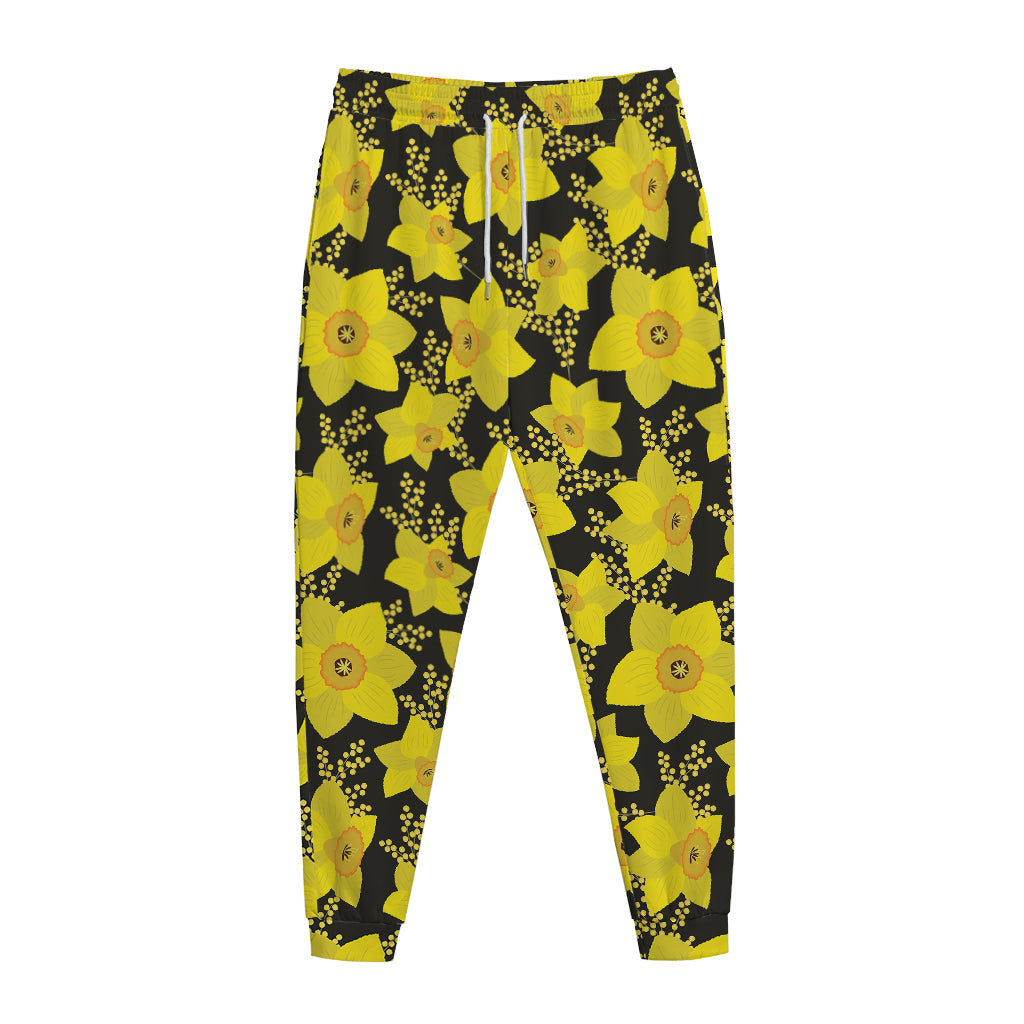 Daffodil And Mimosa Pattern Print Jogger Pants