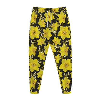 Daffodil And Mimosa Pattern Print Jogger Pants