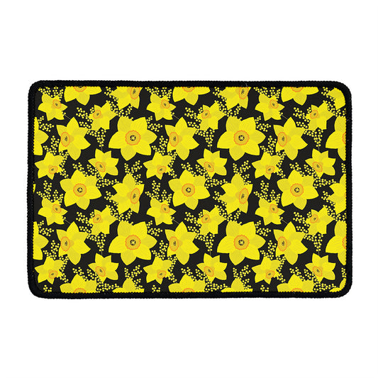Daffodil And Mimosa Pattern Print Kitchen Mat