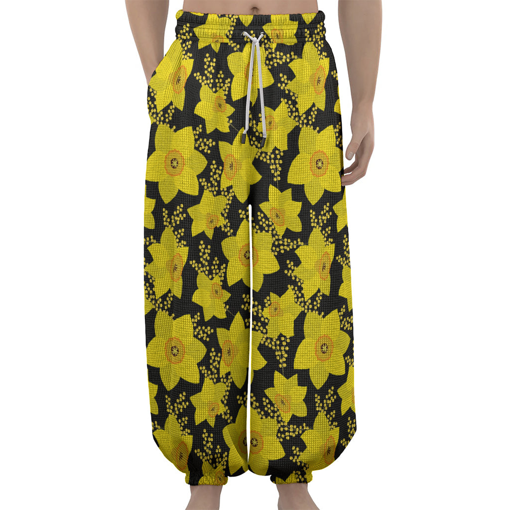 Daffodil And Mimosa Pattern Print Lantern Pants