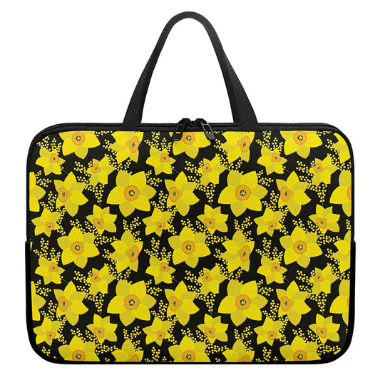 Daffodil And Mimosa Pattern Print Laptop Sleeve With Handle