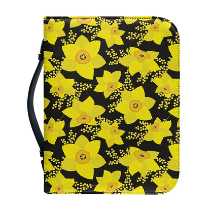 Daffodil And Mimosa Pattern Print Leather Bible Cover