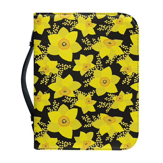 Daffodil And Mimosa Pattern Print Leather Bible Cover