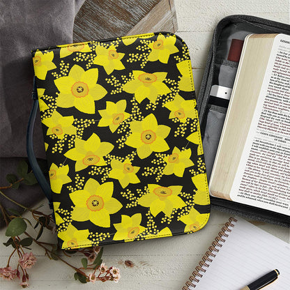 Daffodil And Mimosa Pattern Print Leather Bible Cover