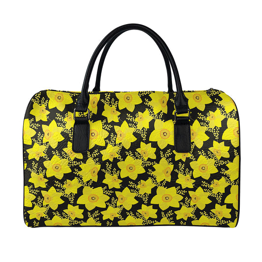 Daffodil And Mimosa Pattern Print Leather Duffle Bag