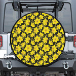 Daffodil And Mimosa Pattern Print Leather Spare Tire Cover