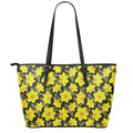 Daffodil And Mimosa Pattern Print Leather Tote Bag With Zipper