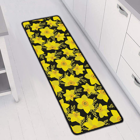 Daffodil And Mimosa Pattern Print Long Kitchen Mat
