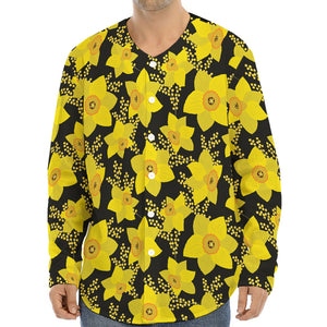 Daffodil And Mimosa Pattern Print Long Sleeve Baseball Jersey