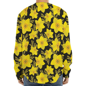 Daffodil And Mimosa Pattern Print Long Sleeve Baseball Jersey