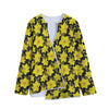 Daffodil And Mimosa Pattern Print Long Sleeve Short Coat