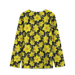 Daffodil And Mimosa Pattern Print Long Sleeve Short Coat