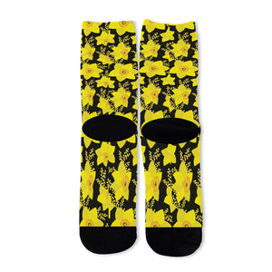 Daffodil And Mimosa Pattern Print Long Socks