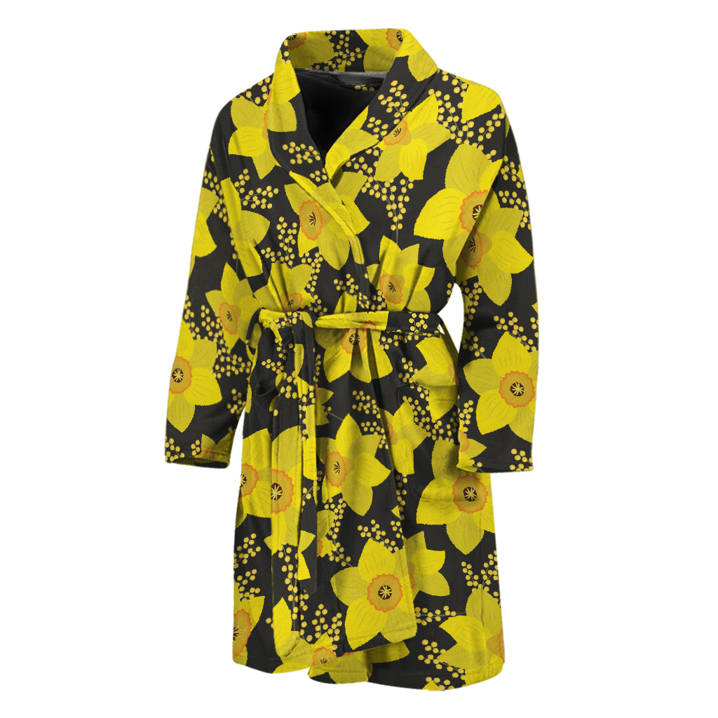 Daffodil And Mimosa Pattern Print Men's Bathrobe