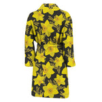 Daffodil And Mimosa Pattern Print Men's Bathrobe