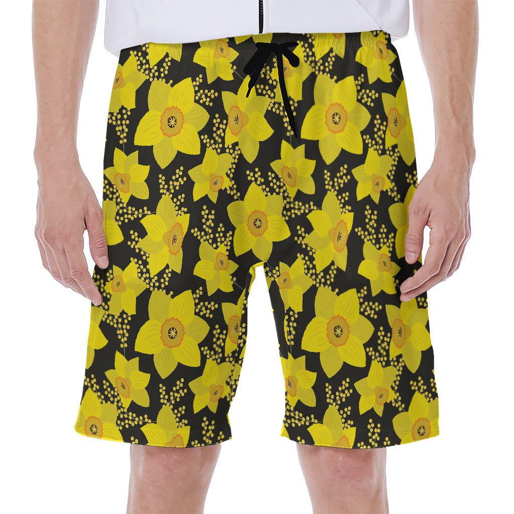 Daffodil And Mimosa Pattern Print Men's Beach Shorts